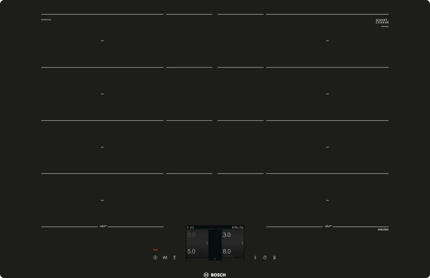 Bosch Serie 8 PXY801KW1E Kochfeld Schwarz Integriert Zonen-Induktionskochfeld 4 Zone(n) 3 Bosch Serie 8 PXY801KW1E Kochfeld Schwarz Integriert Zonen-Induktionskochfeld 4 Zone(n)